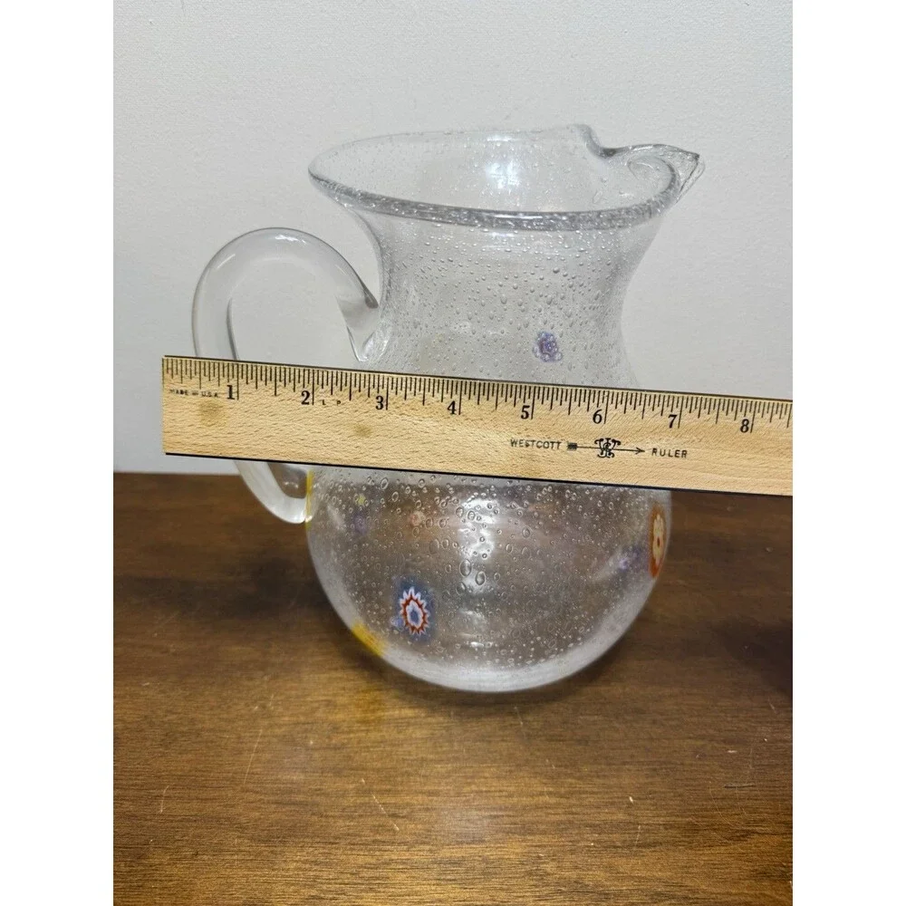 Crate & Barrel Zazz Millefiori 8.5” Hand-Blown Bubble Art Glass Pitcher Whimsy